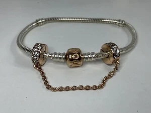 Pandora Rose Gold Pave Clip Safety Chain Sparkling Elegance - Picture 1 of 4