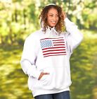 Bronze Eagle Womens Embroidered American Flag Pullover Fleece Hoodie White Sz M