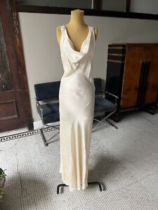 Vintage 1930s Dress Silk Satin Floral Damask Gown Antique Art Deco Old Hollywood