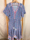 Iris Maxi Dress Womens 14 Blue & Floral Print Short Sleeve Knee Length Boho