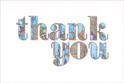 Tarjeta de agradecimiento con letras azules y marrones brillantes de la imagen Foto 1 de 2