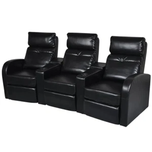 3-Seater Home Theater Recliner Sofa Black Faux Leather - Picture 1 of 11