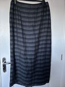 Kaliko navy Stripes long 55% leaned mix A-line midi lon skirt size 14,made in UK
