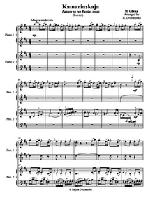 Glinka Kamarinskaja Piano arra. for piano duet advanced level Music sheets PDF - Picture 1 of 1
