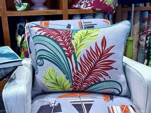 1939 Worlds Fair South Beach on FIRE Barkcloth Deco Pillow Cover Vintage Fabric - Picture 1 of 9