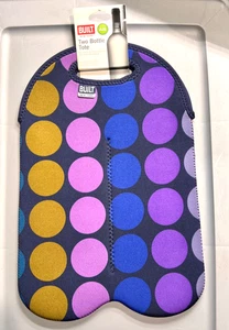 BUILT NY Insulated Double Tote for Two 750ml Wine Bottles POLKA DOTS Purple Pink - Picture 1 of 3