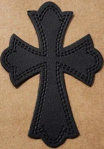 Neo-Gothic Sheepskin Leather Cross black sew on patch biker culture motorcycles - Picture 1 of 1