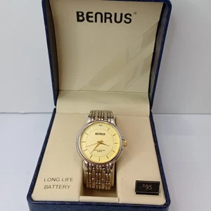 Benrus Herren Quarz Dress Watch Gold Zifferblatt 38mm mit Box Vintage neue Batterie wie abgebildet - Bild 1 von 16