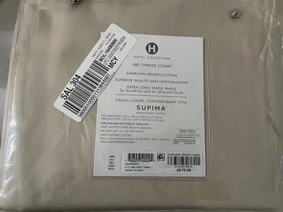 Sábana plana extra profunda Hotel Collection 680Tc Supima Cotton King, arena-totalmente nueva Foto 1 de 2