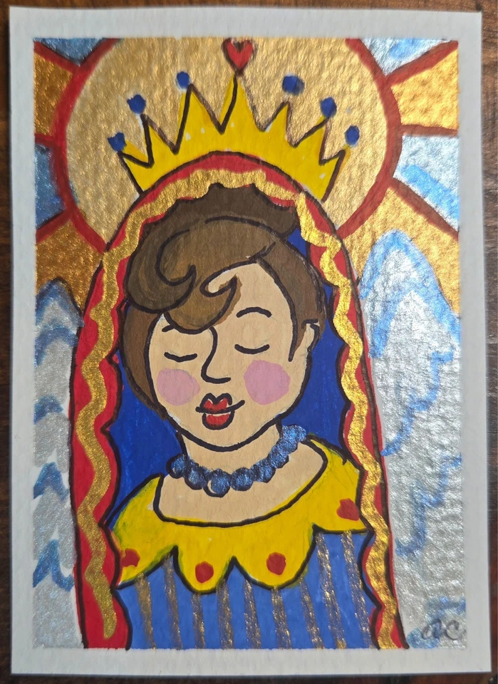 ACEO PINTURA ORIGINAL ÁNGEL GOUACHE ARTE CAPRICHOSO LINDO COLORIDO MINI BRILLO Foto 1 de 1