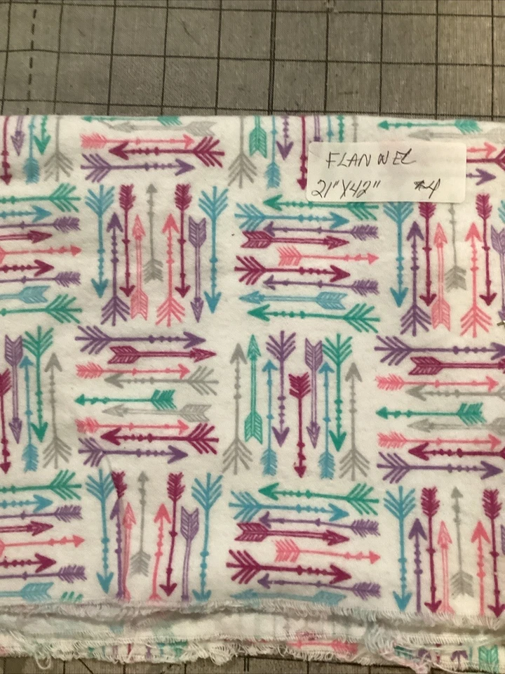 Nursery Flannel  Arrows Pink, Purple, Turquoise, Grey 21” x 42” - Image 1 of 1