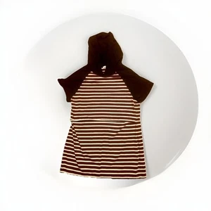BHome Maternity Hooded Nursing Shirt - Burgundy Striped with Black Hood - Large - Picture 1 of 4