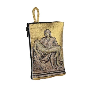 Rosenkranz Tasche Pieta – 7x10cm mit Reißverschluss & Goldstickerei - Picture 1 of 7