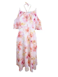 CeCe Women's Floral Cold-Shoulder Chiffon Midi Dress (8, New Ivory) - Picture 1 of 2