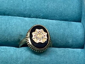 14k Estate Solid Gold Signed Ring Black Onyx LadyAuxiliary VFW Black Onyx 5.7g - Picture 1 of 24