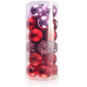 24x Weihnachtskugeln, Christbaumkugeln bruchsicher aus Kunststoff - pink/rot - Bild 1 von 6