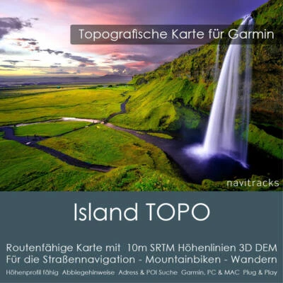Island Topo Karte 10m Höhenlinien 4GB microSD für Garmin Navi, PC & MAC - Bild 1 von 4