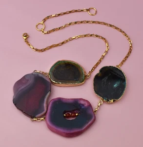 Druzy choker necklace, burgundy agate slice necklace for women - Picture 1 of 5