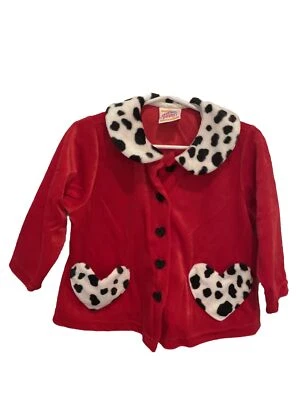Suéter batata doce veludo vermelho dálmata preto branco bolsos coração estampa de vaca - Imagem 1 de 4