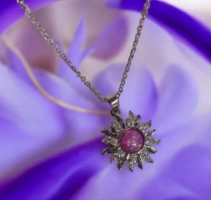 Rapunzel Sun Spinning Necklace, Fidget Stainless Steel Necklace, Silver Plated - Picture 1 of 2