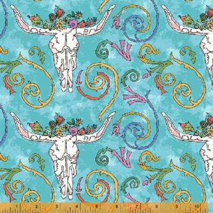 Calaveras de turquesa Laura HeineYippie Yi Yo Ki Yay por yarda 36x 43 en tela ancha - Imagen 1 de 1