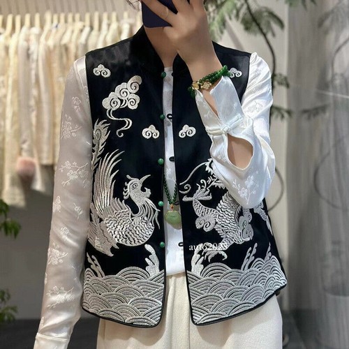 OFF WHITE Gilet acido acetico stile cinese nuovo giacca donna alta ricamata floreale