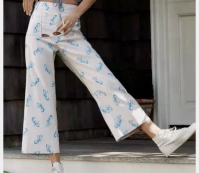 Pantalones Cortos Anthropologie Maeve 26W Talla Grande Colette Azul Langosta Pierna Ancha Foto 1 de 4