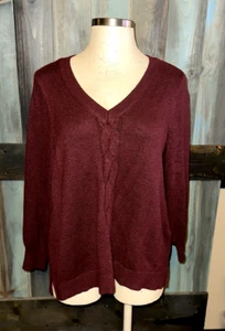 Lane Bryant Bugundy Maroon V Neck Pullover Sweater Knit Cardigan 22 24 - Picture 1 of 4