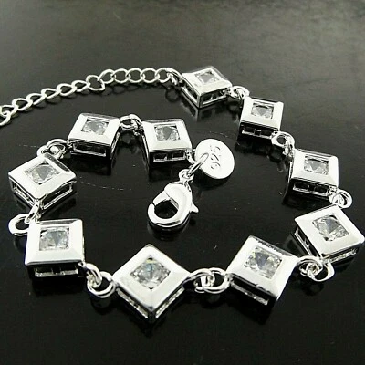 Brazalete Brazalete Plata de Ley 925 Relleno Diamante Diseño Tenis Simulado Foto 1 de 4