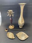 Vintage India Brass Items, Candle Holder, Bud Vase, Two Ashtrays, Candle Snuffer