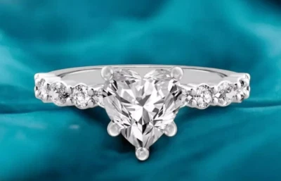 14K White Gold Plated Simulated Diamond Women's Engagement Ring 2.0Ct Heart Cut - Image 1 of 4