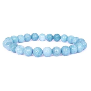 Bracelets Aquamarine Stone 8 mm Beads Charm Bracelet for Men and Women - Picture 1 of 4
