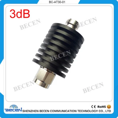 BECEN 30W N 3dB Attenuator Plug male to Jack female 30Watt N-JK DC-3Ghz rf Attenuators