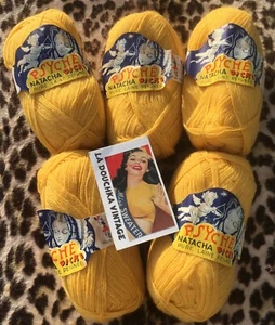 FRENCH 1950s PURE WOOL YELLOW YARN~ LOT OF 5 SKEINS ~MADE IN FRANCE~UNUSED & TAG - Picture 1 of 8