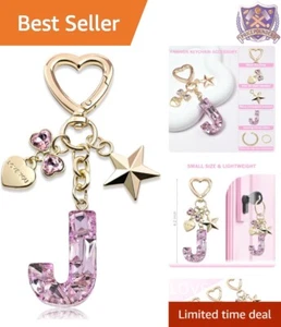 Bling Rhinestone Keychain Initial Letter Butterfly Star Pink Purple Gift Charm - Picture 1 of 8