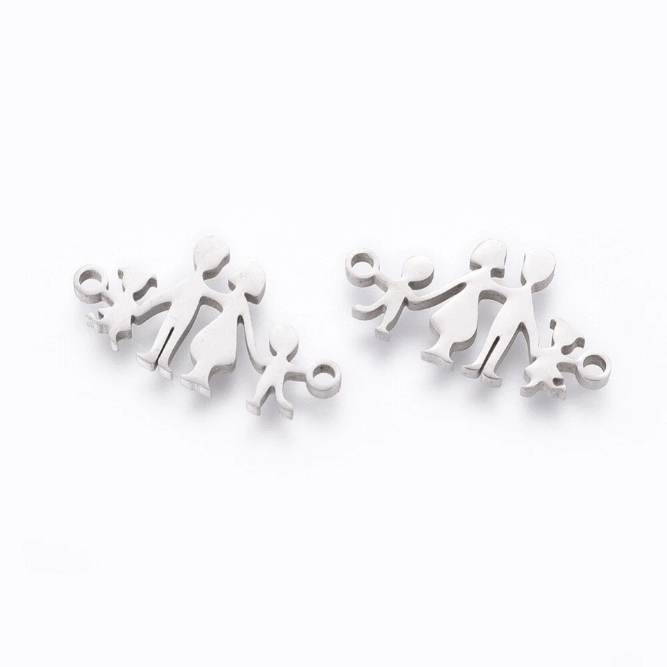 2pz connettore ciondolo famiglia in acciaio inox colore argento scuro 11x20mm - Immagine 1 di 1