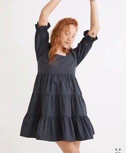 MADEWELL Popeline Lizzie Babydoll Kleid Damen Gr. 8 dunkelblau Cottagecore Bauer - Bild 1 von 15