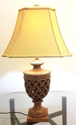 Contemporary 32" Table Lamp-Woven Wood Basket Design, Brown, Adjustable Light - Image 1 of 2