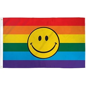 Rainbow Flag Smile Face Gay Pride Festival Banner LGBT Event Pennant 3x5 Sign - Picture 1 of 4