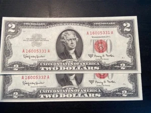 1963 2 DOLLAR BILLS 10 SEQUENTIAL NOTES CU - Picture 1 of 2