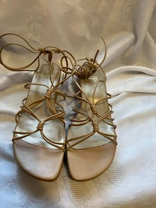 STUART WEITZMAN PEEWEE-SIZE 9 PLATFORM KHAKI COLOR ANKLE TIE FOR WOMEN - Picture 1 of 3