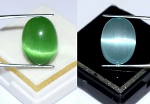 Oval blau & grün Katzenauge natürlicher loser Edelstein Paar 33 kt zertifiziert SQ193 - Bild 1 von 4