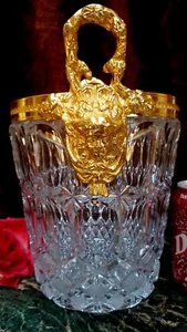 HGE Vintage Kristallglas Eiskübel DETAILREICHES FRAUENGESICHT vergoldet GRIFFE FAB - Bild 1 von 12