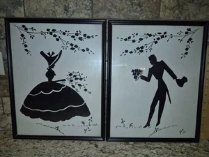 2er Set Vintage gerahmte Silhouette Bilder - Bild 1 von 4