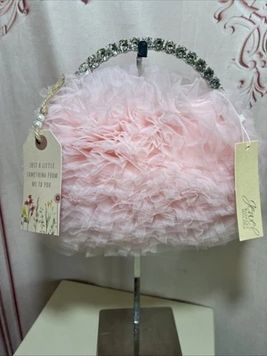 Bolso sin asas Badgley Mischka Jewel Jazzie en capas de tul rosa con volantes nuevo Foto 1 de 4
