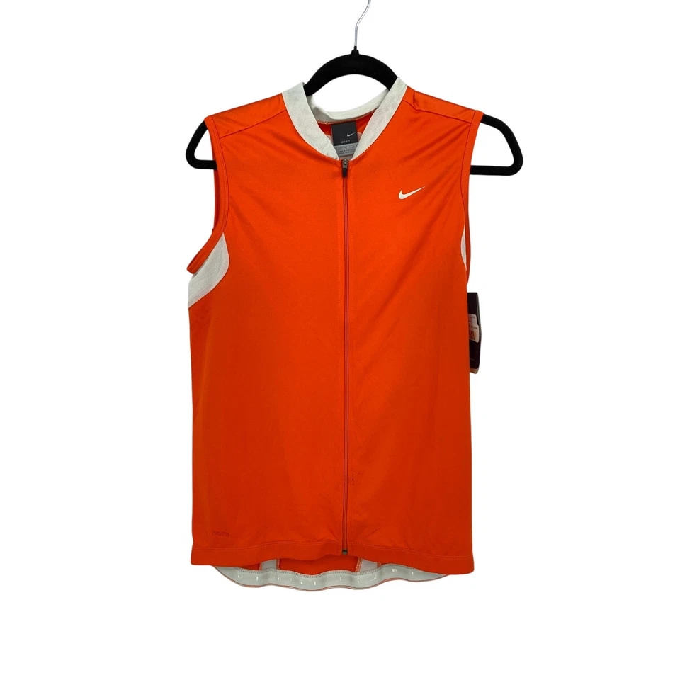 Camiseta feminina Nike ciclismo zíper completo tamanho grande laranja brilhante cinza malha  - Imagem 1 de 4