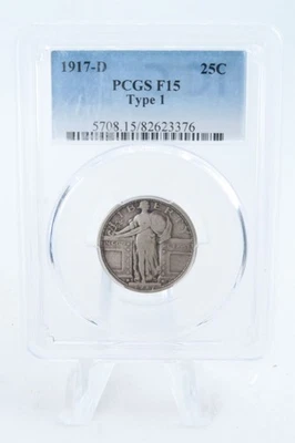 1917-D PCGS F15 Type 1 Standling Liberty Quarter Business Strike 25C - Image 1 of 2