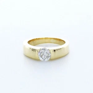 Anillo solitario clásico con bisel auxiliar de oro de 18 quilates corte redondo H/SI1 diamante natural de 0,5 quilates - Imagen 1 de 5