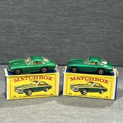2ea Matchbox No 75 Ferrari Berlinetta, Wire Wheels Original Boxes Diff. Bases - Image 1 of 4