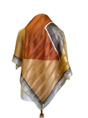 Y9# Valentino Women’s Silk Scarf Multicolor Stripe Pattern Gold Accents Vintage - Image 1 of 4